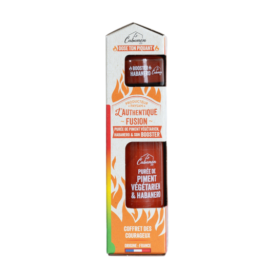 Coffret des Courageux L'Authentique Fusion avec booster Habanero, purees de piment vegetarien et habanero L'Atelier Cabanon, produit en France