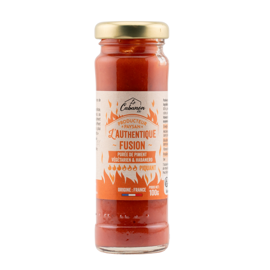 Pot de puree de piment L'Authentique Fusion, melange vegetarien et habanero, gamme historique Le Cabanon, produit en France
