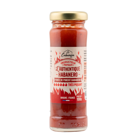 Pot de puree de piment habanero tres piquant L'Authentique, gamme historique Le Cabanon, produit en France