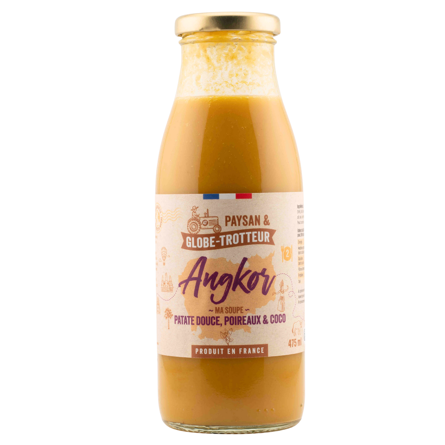 Bouteille de soupe Angkor a la patate douce, poireaux et lait de coco, gamme Paysan et Globe-Trotteur de L'Atelier Cabanon, produit en France