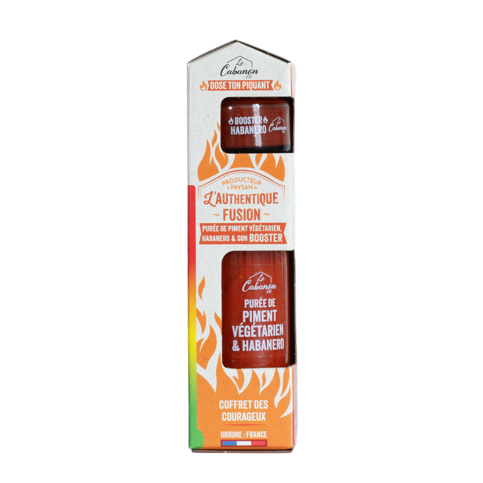 Coffret des Courageux L'Authentique Fusion avec booster Habanero, purees de piment vegetarien et habanero L'Atelier Cabanon, produit en France