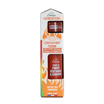 Coffret des Courageux L'Authentique Fusion avec booster Habanero, purees de piment vegetarien et habanero L'Atelier Cabanon, produit en France