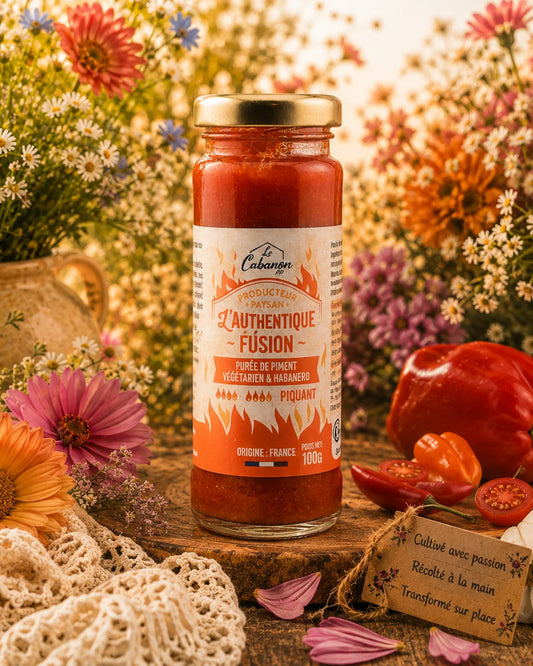 Puree de piment vegetarien et habanero - Fusion, decor floral