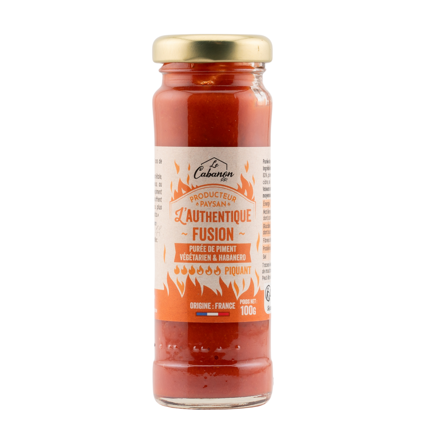 Pot de puree de piment L'Authentique Fusion, melange vegetarien et habanero, gamme historique Le Cabanon, produit en France