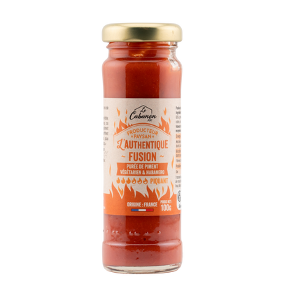 Pot de puree de piment L'Authentique Fusion, melange vegetarien et habanero, gamme historique Le Cabanon, produit en France
