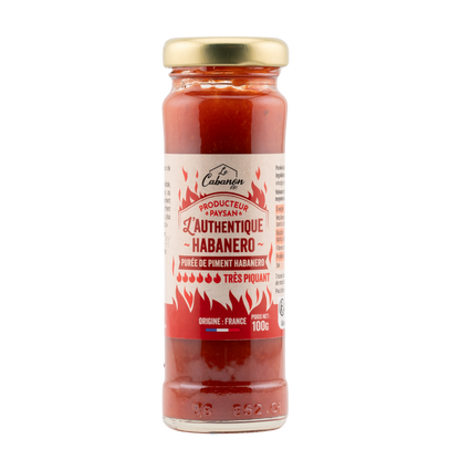 Pot de puree de piment habanero tres piquant L'Authentique, gamme historique Le Cabanon, produit en France
