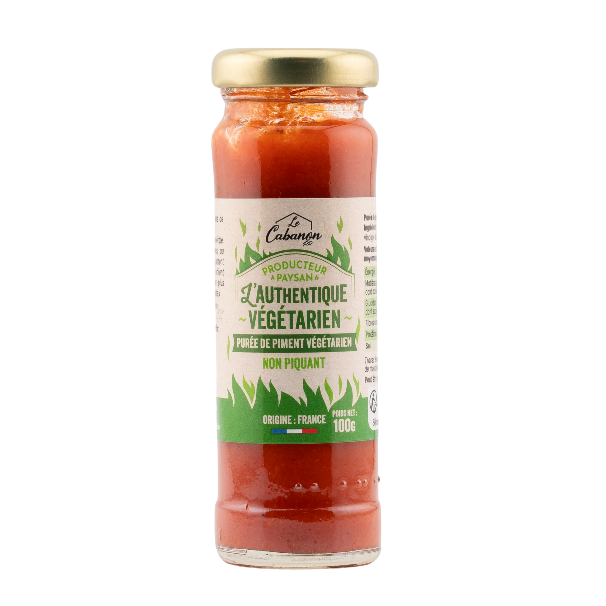Pot de puree de piment L'Authentique Vegetarien, non piquant, gamme historique Le Cabanon, produit en France